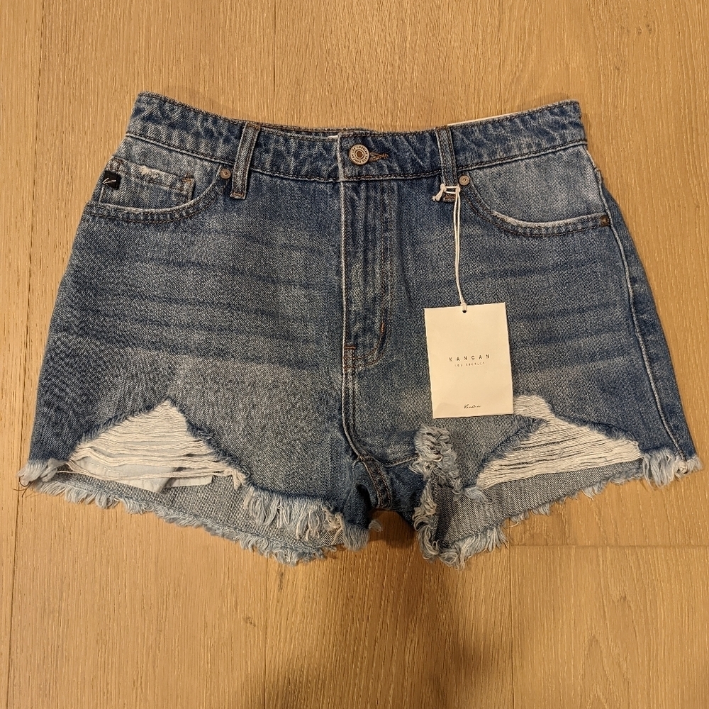 KanCan Classic Blue Frayed Jean Shorts